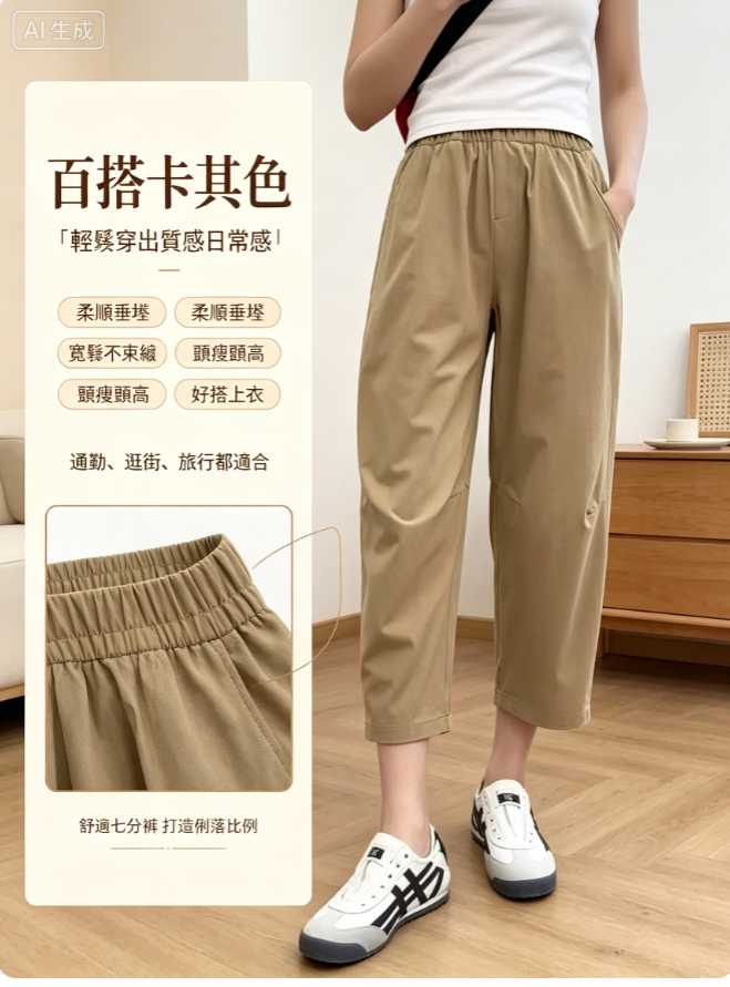 女士冰絲哈倫九分褲